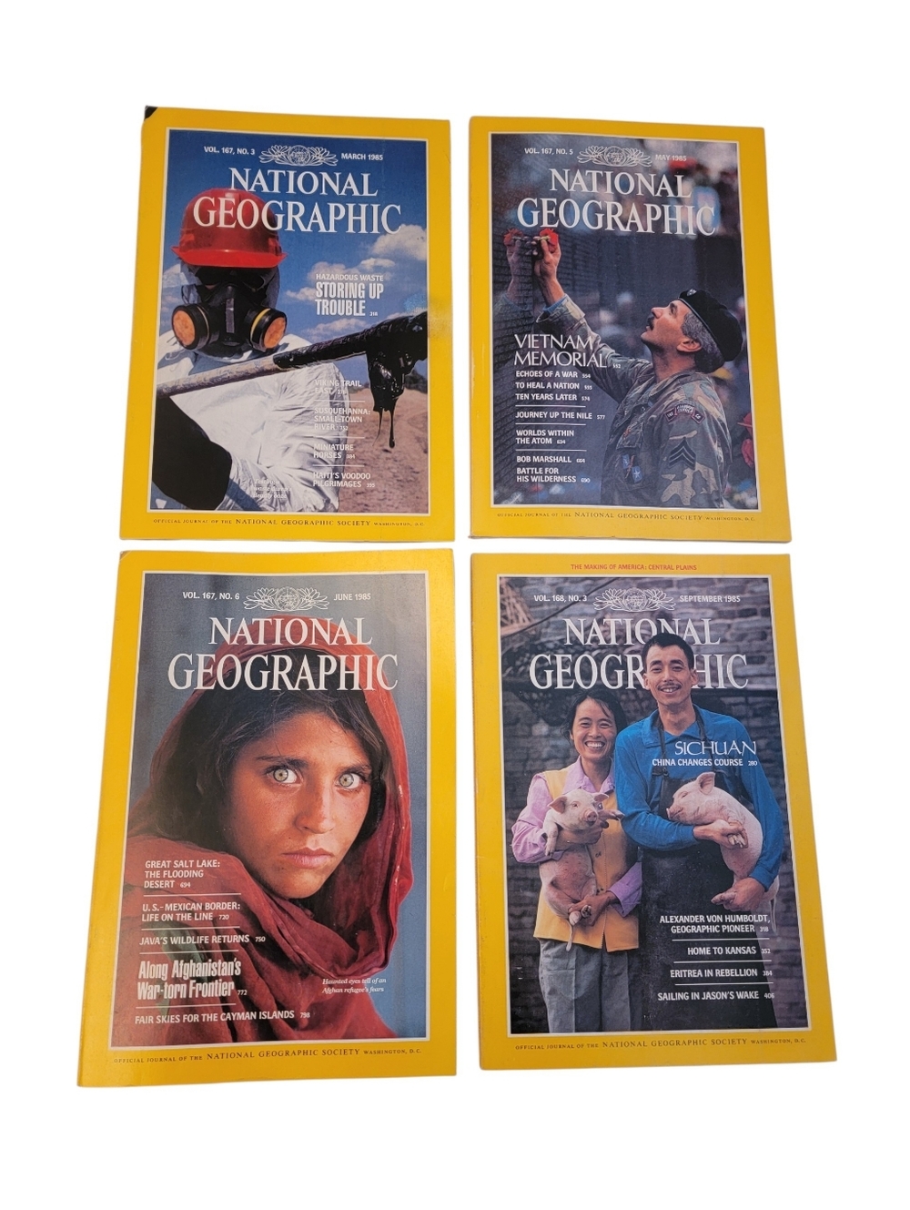 (4) 1985 Collectible Vintage National Geographic Magazine Lot Afghan Girl